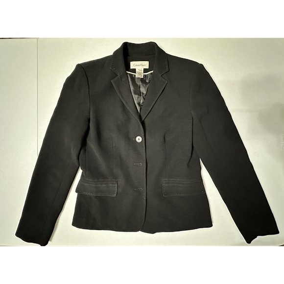 Calvin Klein 3 Button Solid Black Blazer Suit Fitted Jacket Lined Notch Collar 6 - Picture 1 of 10